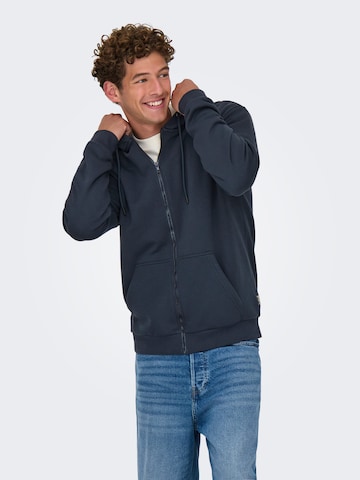 Only & Sons Regular Fit Sweatjacke in Blau: Vorderseite