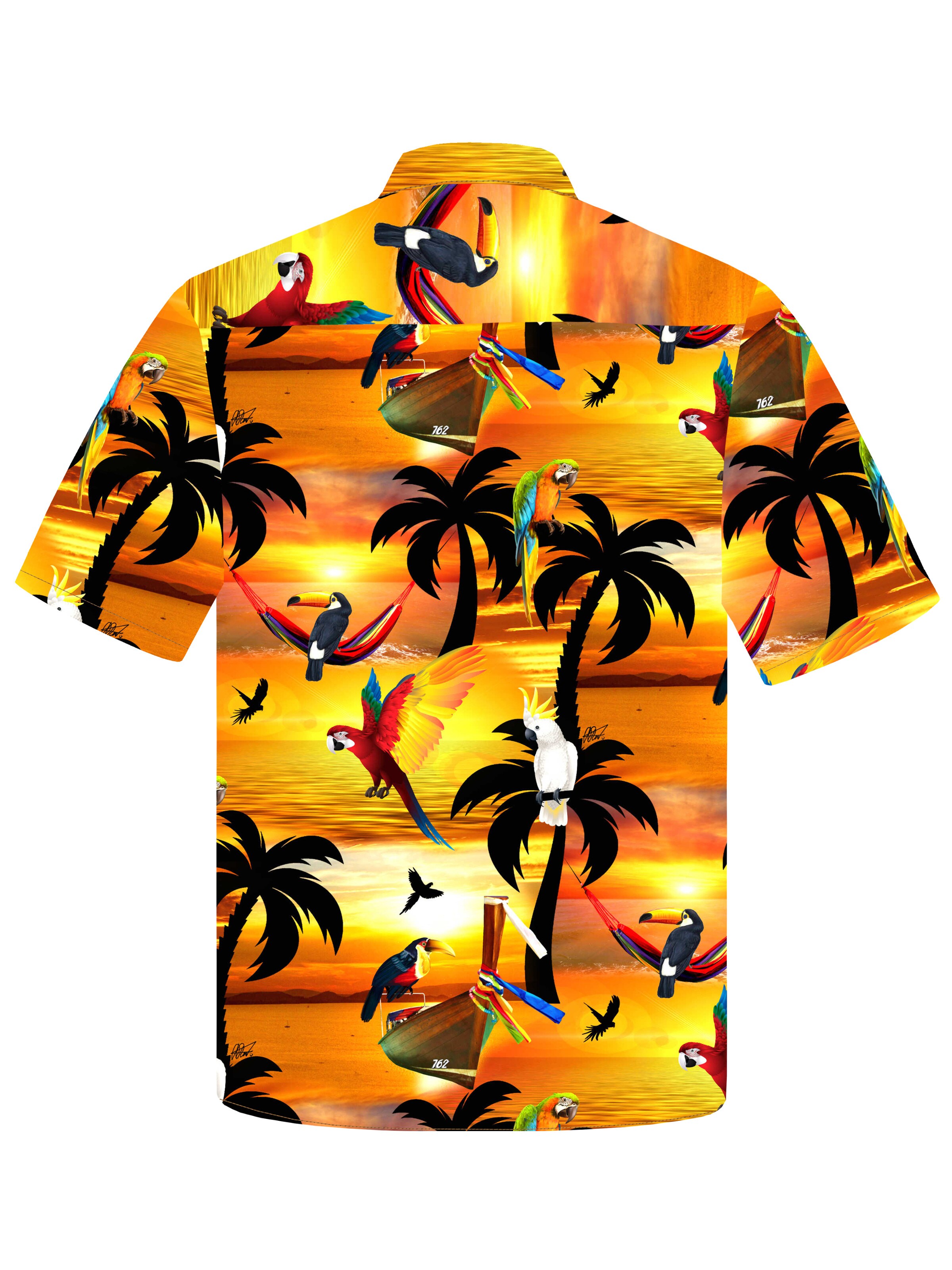 Coupe regular Chemise 'Sunshine Parrots' Hawaiihemdshop.de en orange