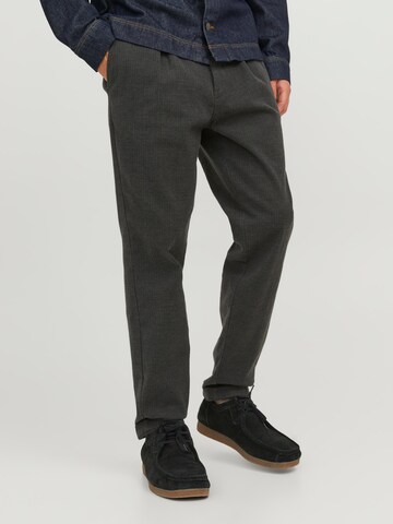 JACK & JONES Tapered Pleat-Front Pants 'JPSTAce JJHarvey' in Grey: front
