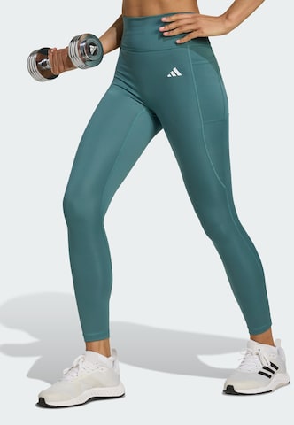 ADIDAS PERFORMANCE Skinny Fit Спортен панталон 'Optime Power Essentials' в зелено: отпред