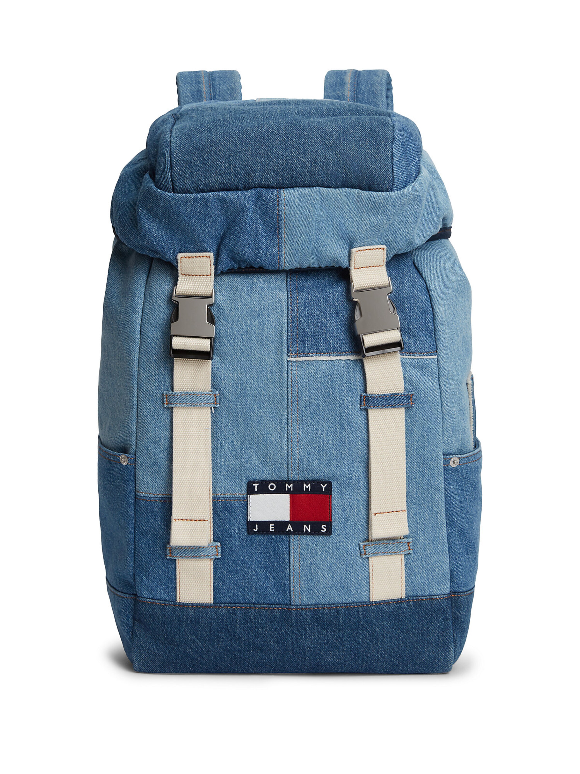 Tommy Jeans Rucksack in blau / blue denim / rot / weiß, Produktansicht