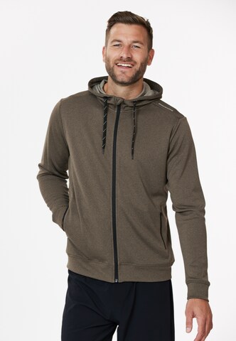 ENDURANCE Athletic Zip-Up Hoodie 'Dereff' in Brown: front