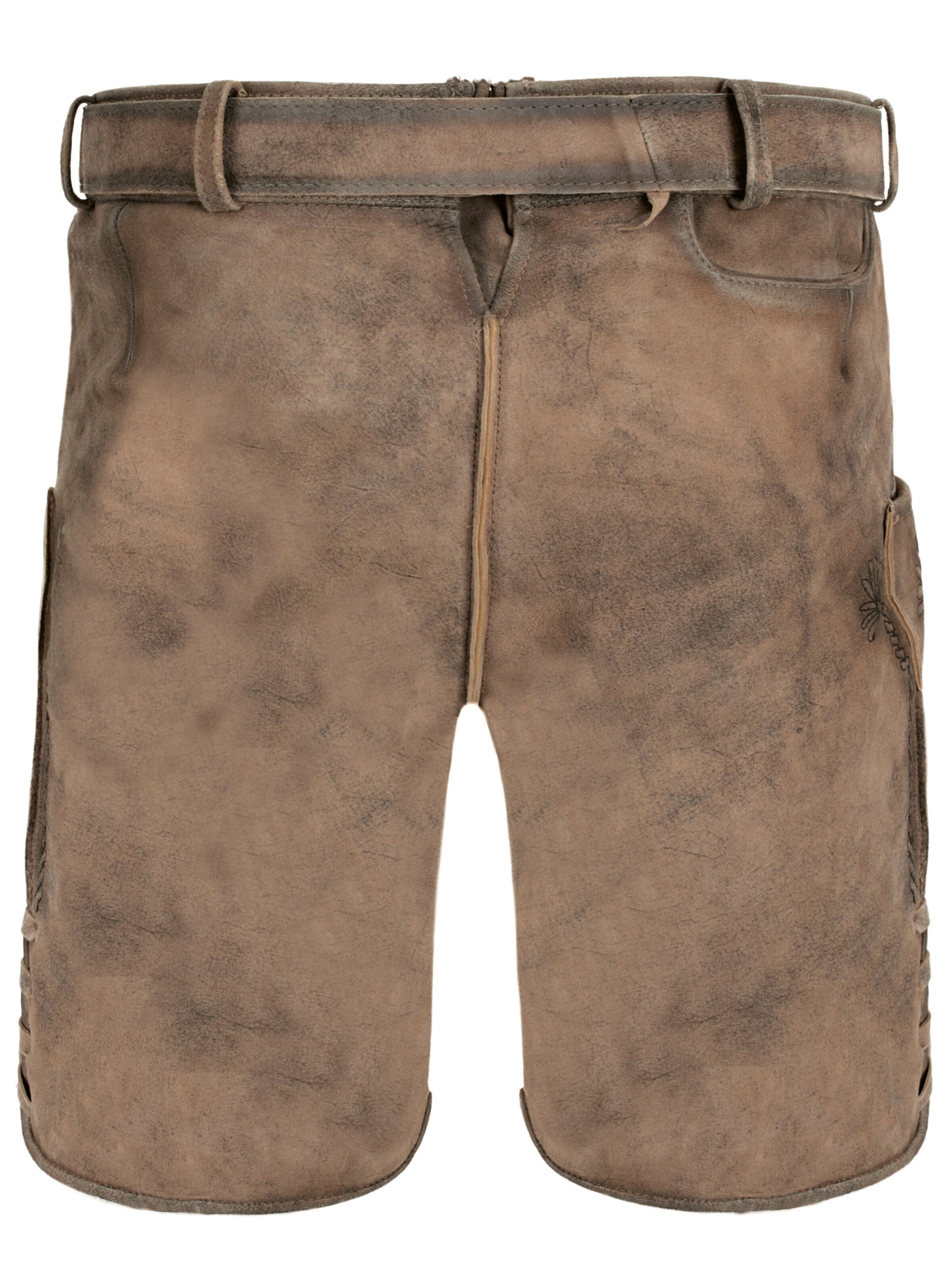 Fuchs Trachtenmoden Skinny Traditional pants 'Trachten Lederhose kurz Braun Antik' in Brown