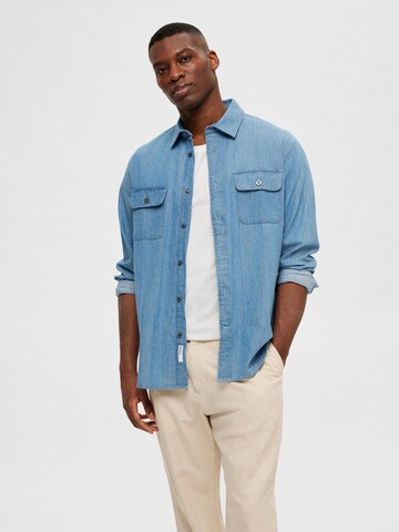 SELECTED HOMME Regular fit Button Up Shirt 'KIT' in Blue