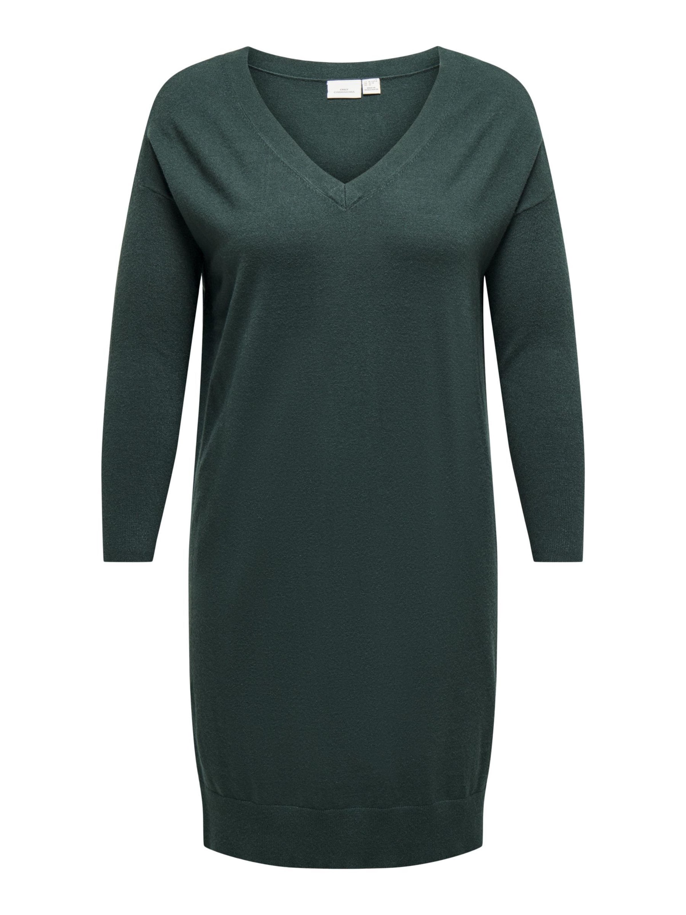 ONLY Carmakoma Gebreide jurk in Groen: voorkant