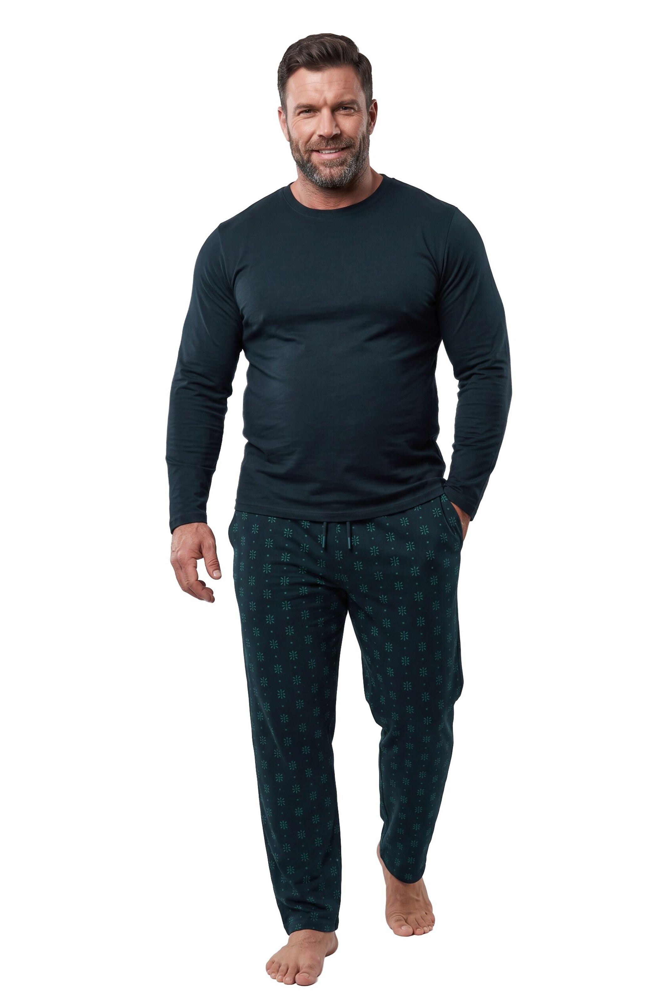 Men Plus Pyjama lang in Grün: Vorderseite