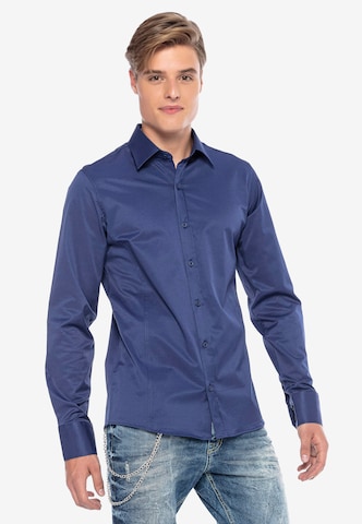 CIPO & BAXX Slim fit Button Up Shirt in Blue: front