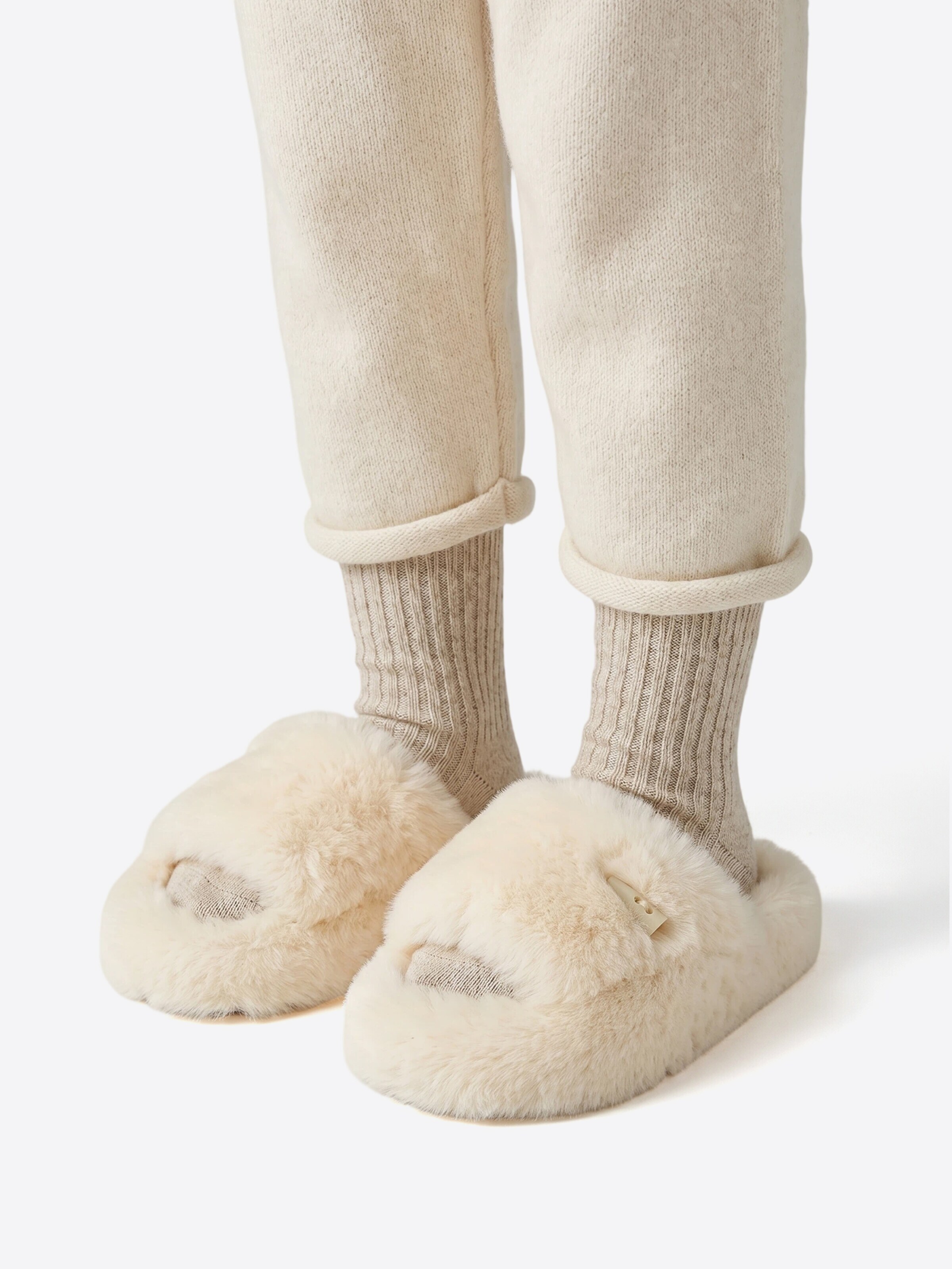 Youecci Mules 'Plush thick soled slippers' in White: front