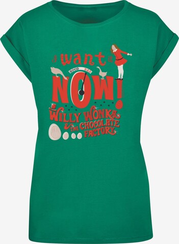 ABSOLUTE CULT T-Shirt 'Willy Wonka - Verruca Salt I Want It Now' in Grün: predná strana