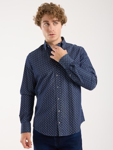 7Camicie Slim fit Zakelijk overhemd 'Leonardo Denim Man Shirt Blue White' in Blauw