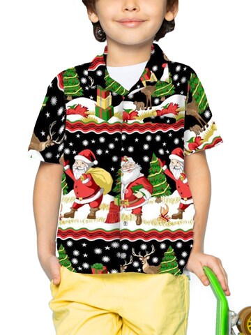 King Kameha Button up shirt 'Christmas Border Print' in Black: front