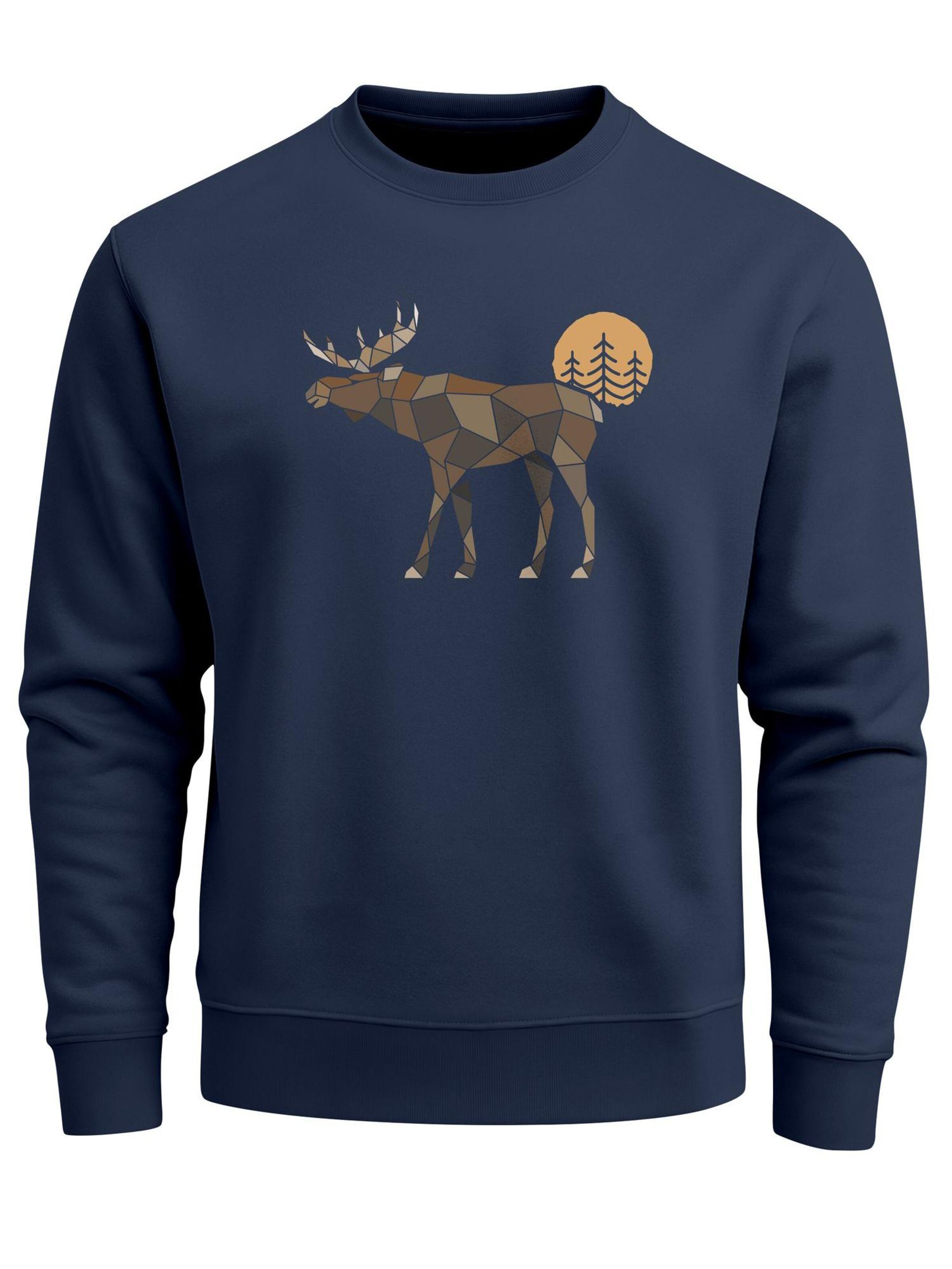 Neverless Sweatshirt 'Elch Polygon'‌‌‌ in Blau: Vorderseite