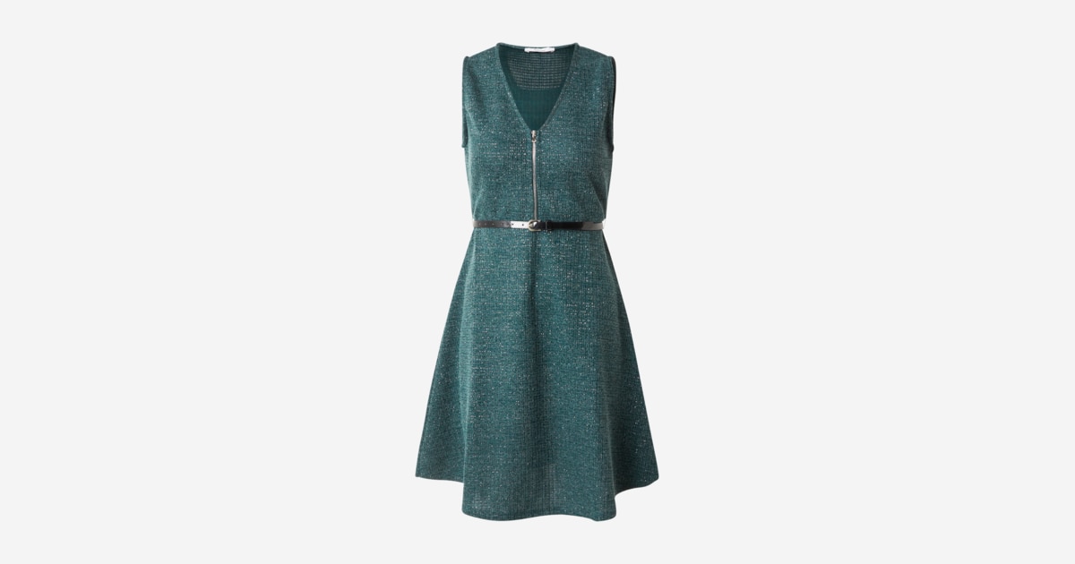 oasis green tweed dress Green Braid Neck Double Pocket Shift Tweed Dress