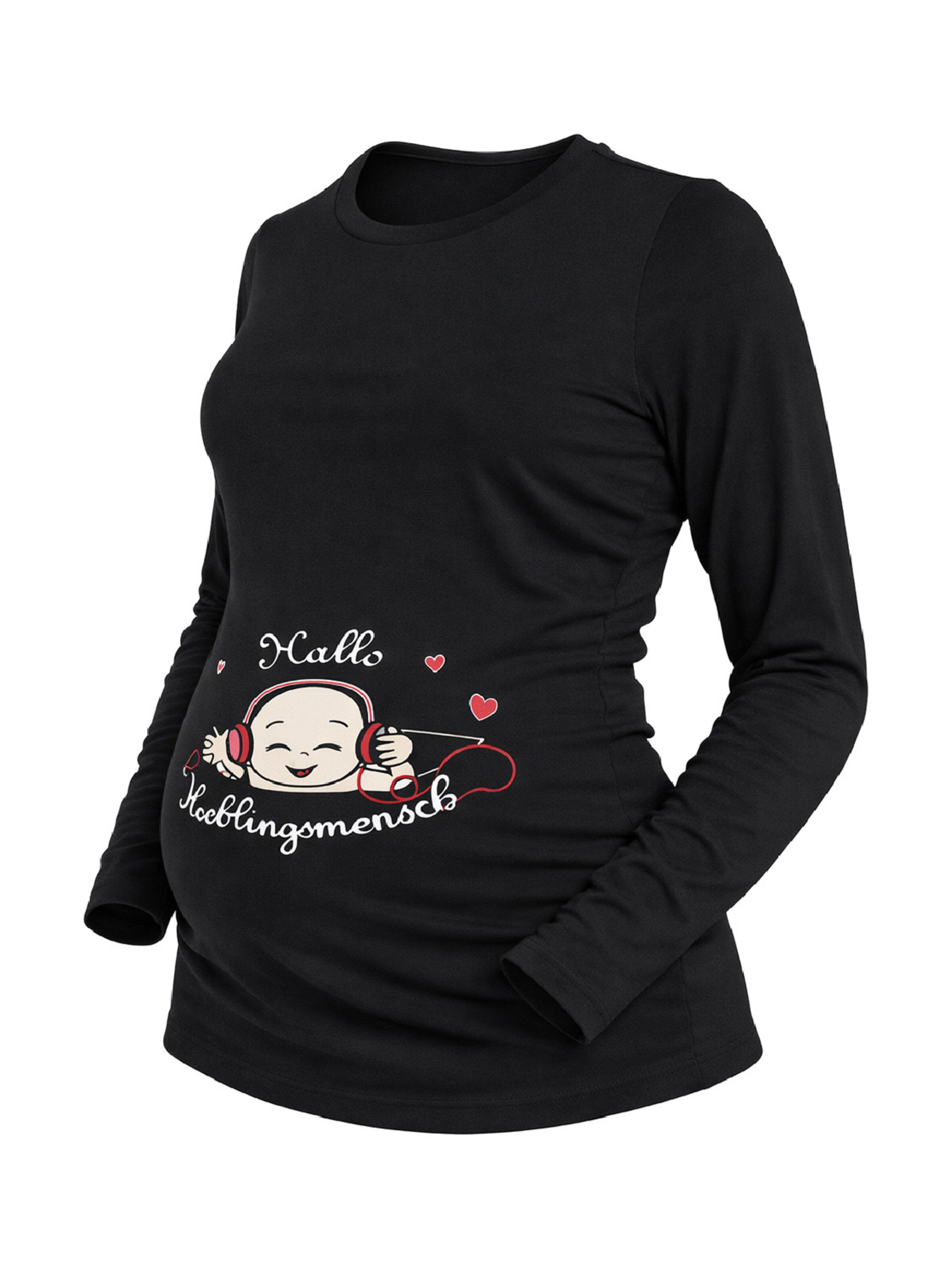 M.M.C. Shirt 'Hallo Lieblingsmensch Umstandslangarmshirt' in Black: front
