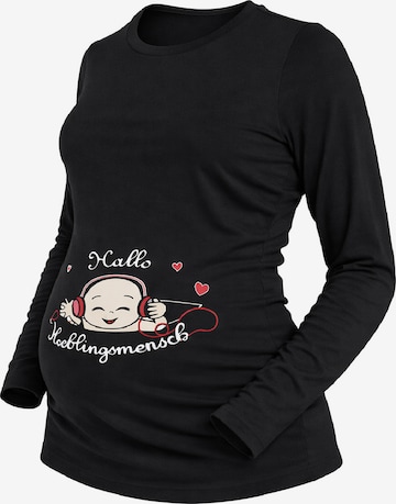 M.M.C. Shirt 'Hallo Lieblingsmensch Umstandslangarmshirt' in Black: front