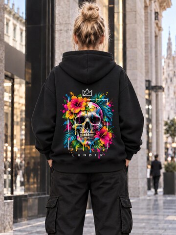 LUNØIR StudioSweater majica 'Tropical Riot – Bloom Skull' - crna boja