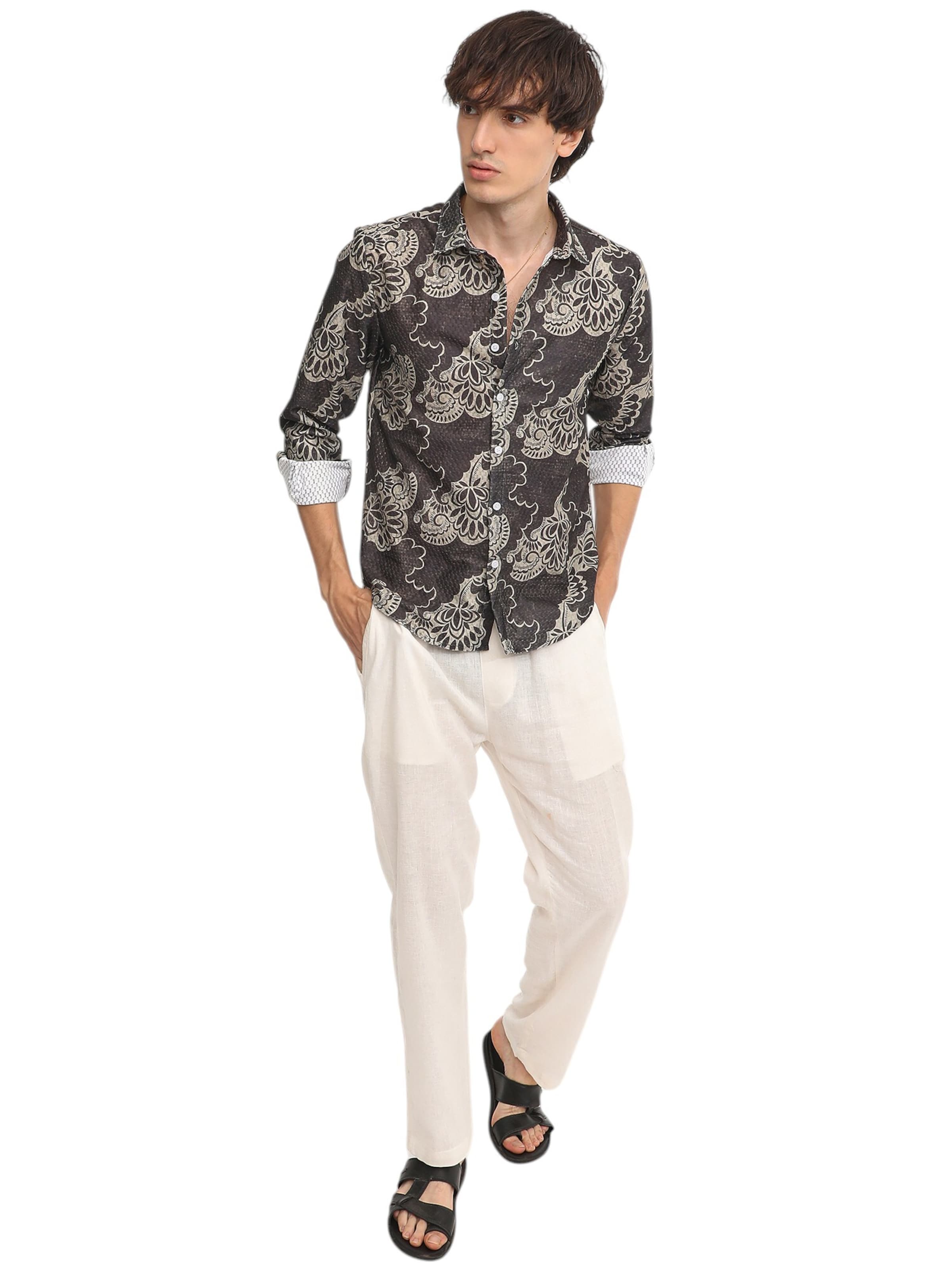 Campus Sutra Regular Fit Hemd ' Paislee ' in Schwarz