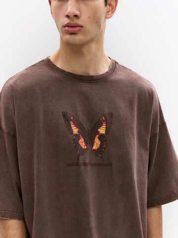 Pull&Bear Tričko 'MARIPOSA' - Hnedá