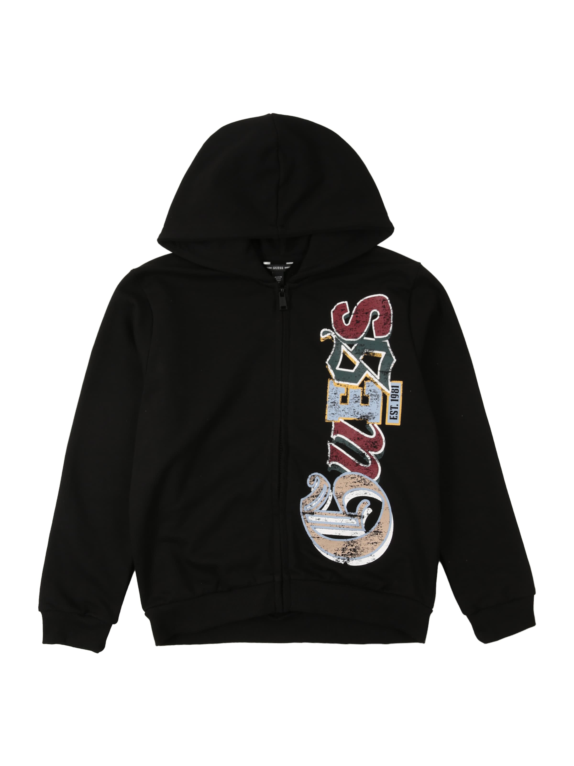 GUESS Zip-Up Hoodie in Black: front