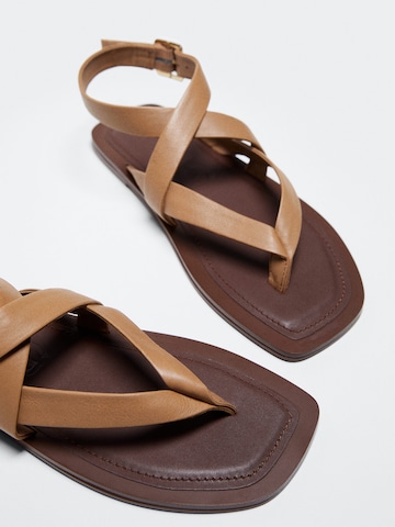 MANGO T-Bar Sandals 'Empty' in Brown