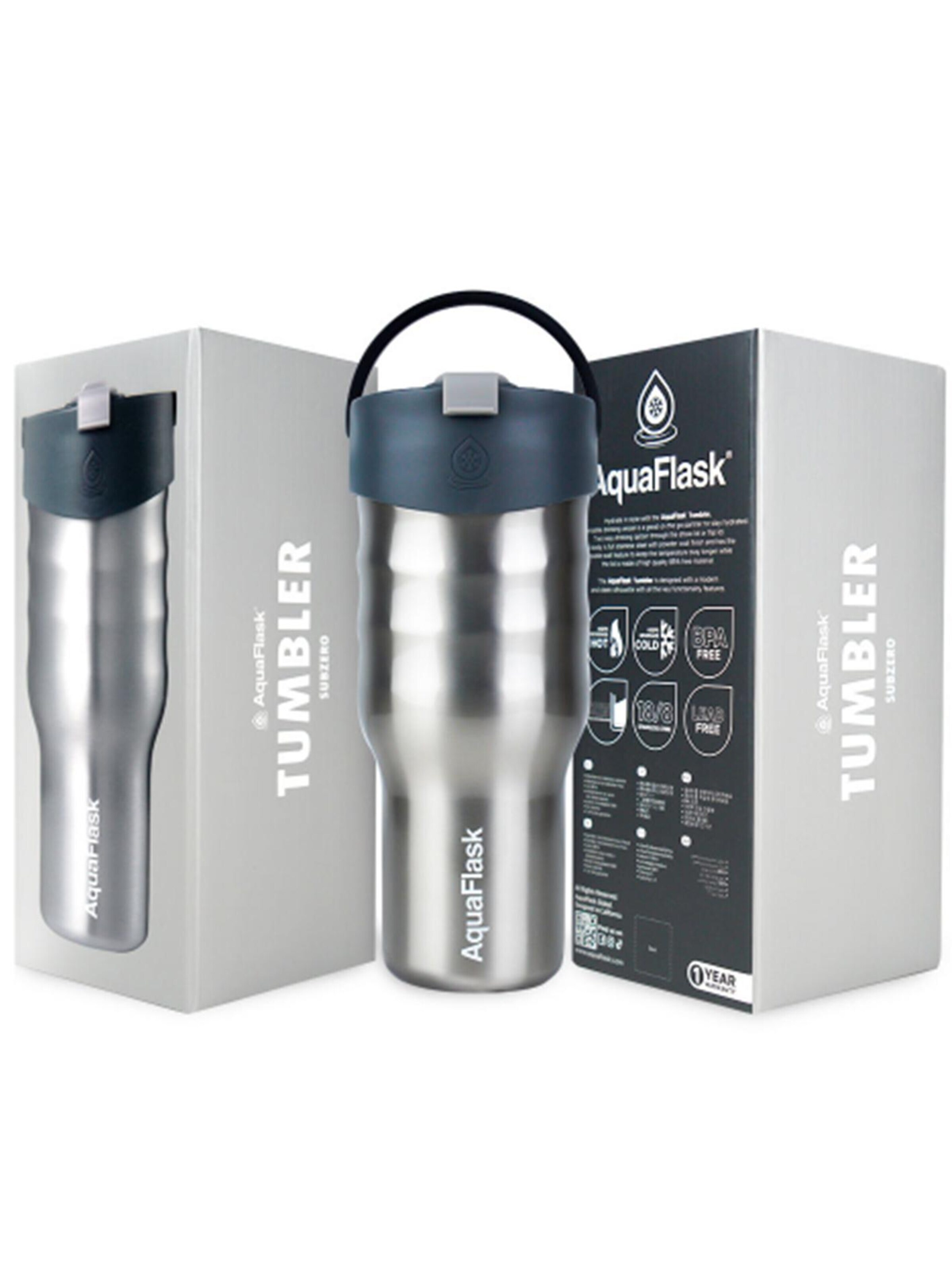 AquaFlask Láhev na vodu 'AquaFlask Termoláhev TUMBLER 887 ml' – stříbrná