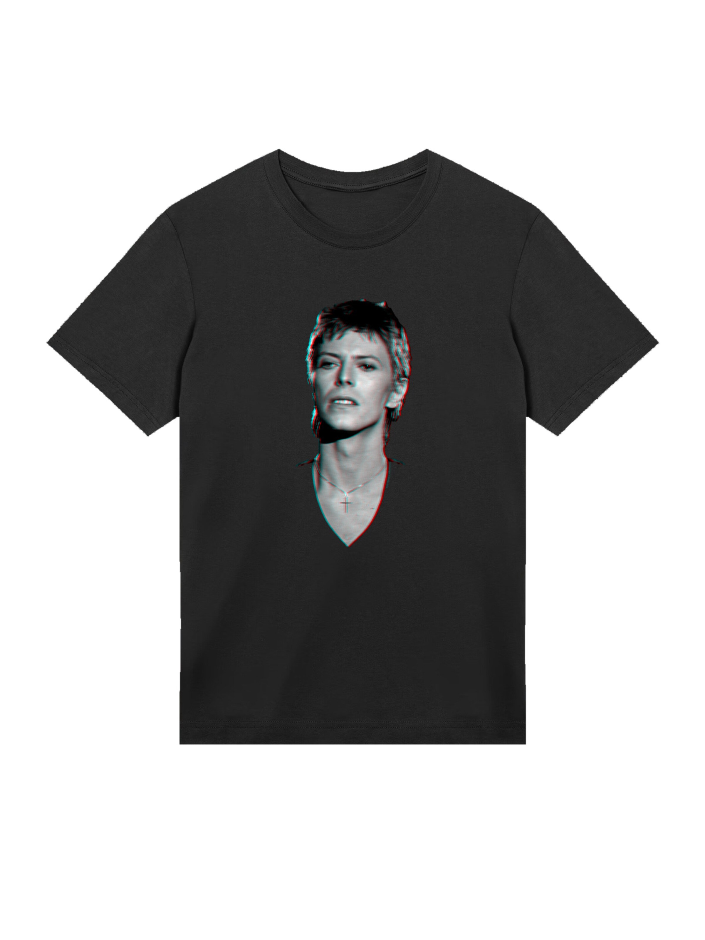 F4NT4STIC Shirt 'TV Times Pop Star David Bowie Portrait 1977' in Black: front