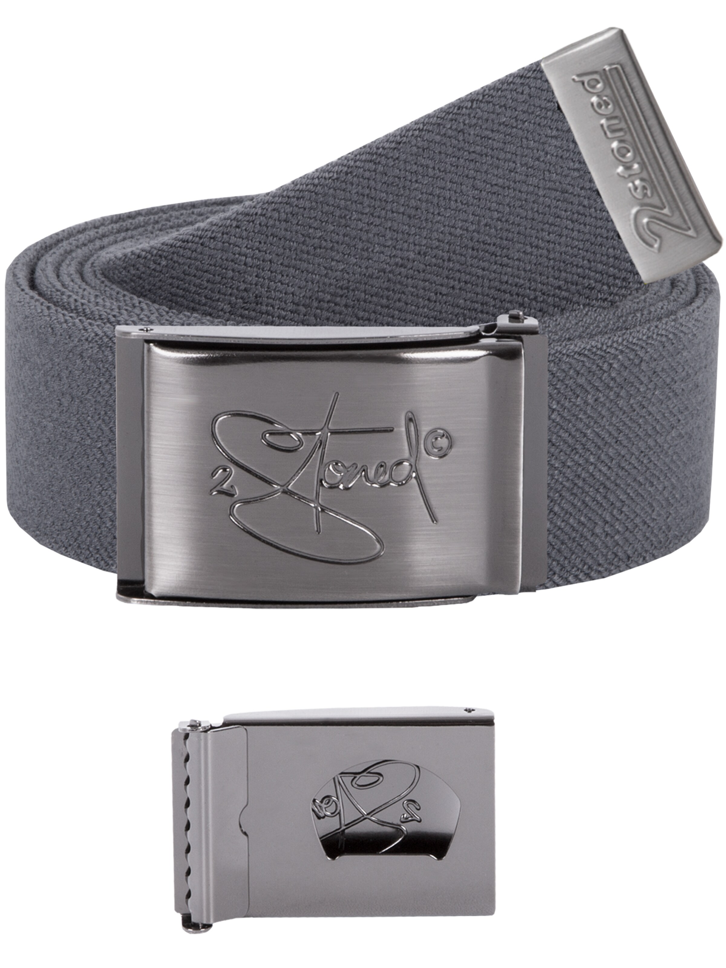 2Stoned Belt 'Stretch Classic Matt Bottle-opener' in Grey: front