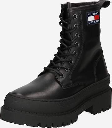 Tommy Jeans - Botas con cordones en negro: frente