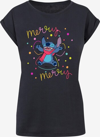 ABSOLUTE CULT T-Shirt 'Lilo And Stitch - Merry Rainbow' in Blau: predná strana