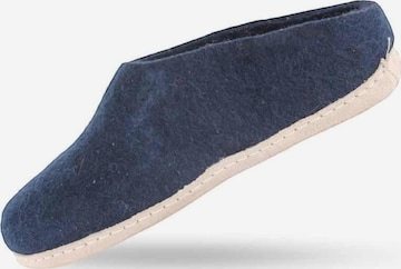 SHUS walk with nature Slip-in 'Uldtøffel (100% ren uld) - hjemmesko m/sål i skind - Dansk Design fra SHUS' i blå: framsida