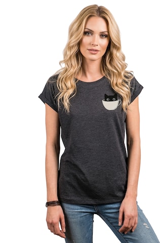 MAKAYA Shirt 'Cup Cat' in Grey: front