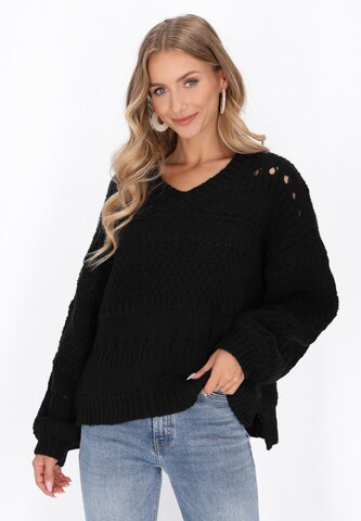 IZIA Υπερμέγεθες πουλόβερ 'Boho' σε μαύρο: μπροστά