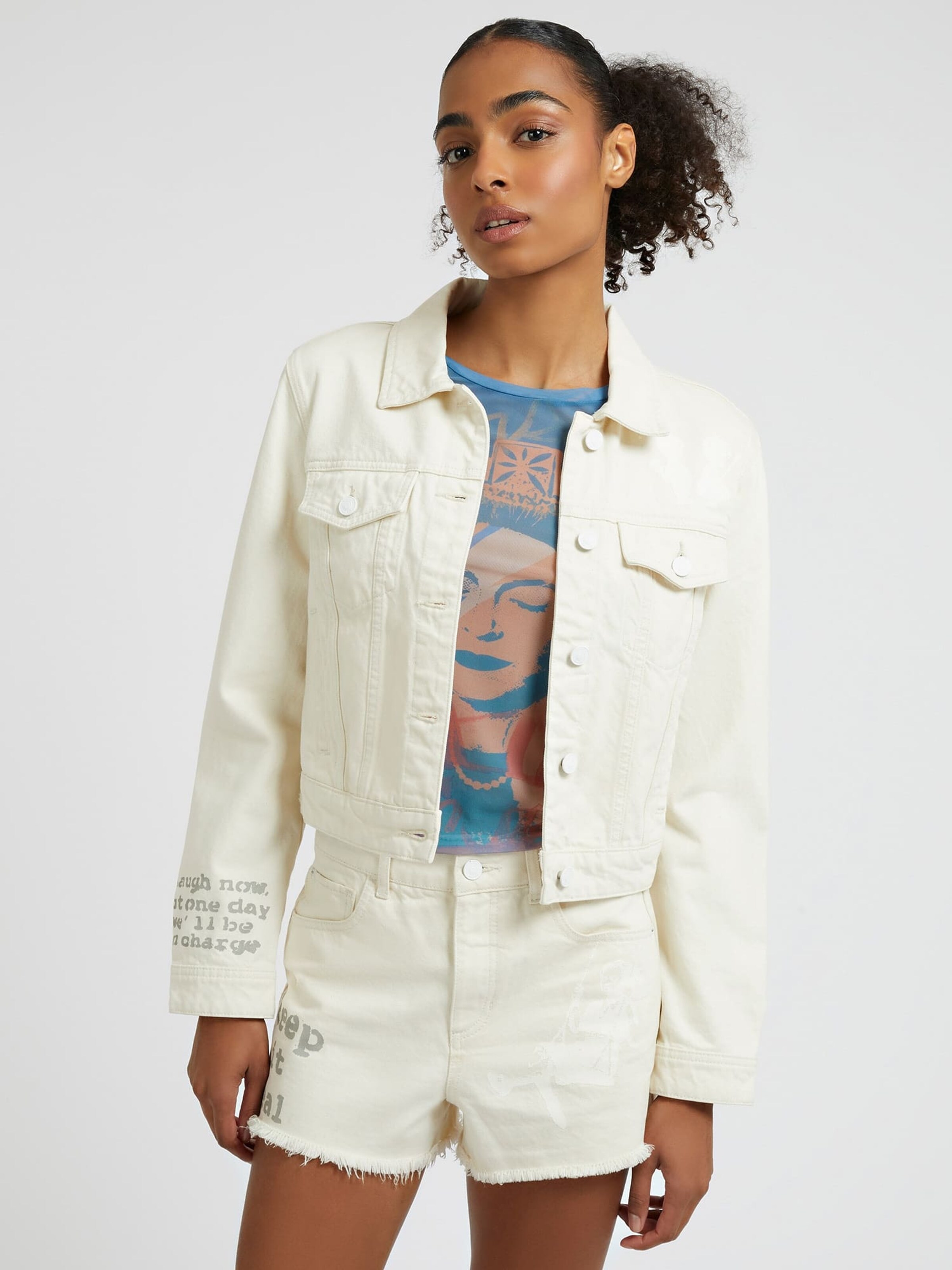 GUESS Between Season Jacket STEVIE in White Denim ABOUT YOU