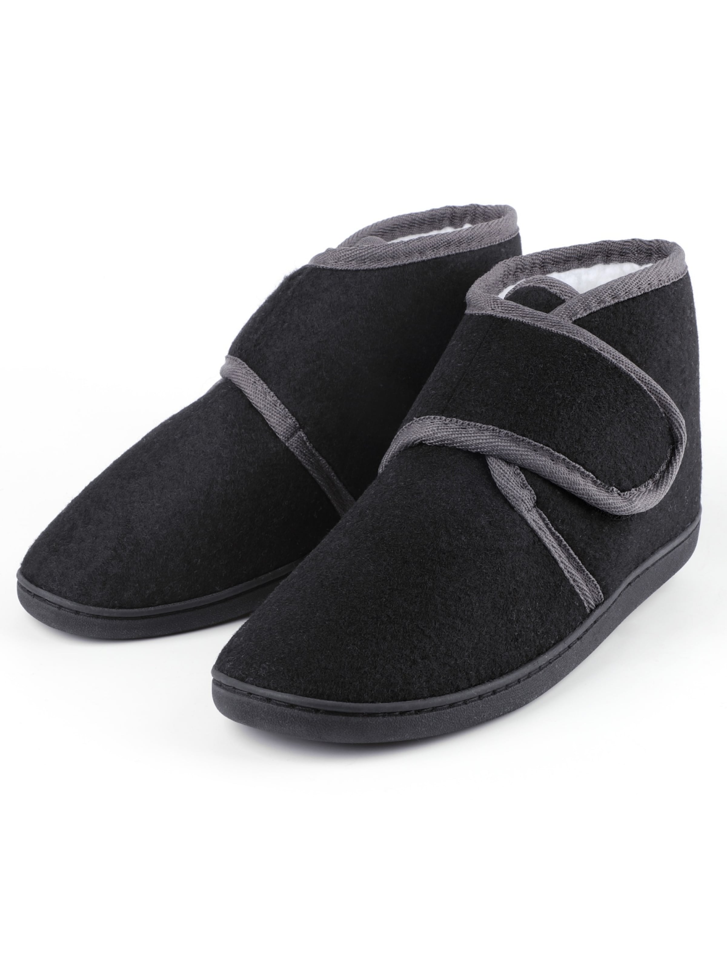 Tiestra Boots 'TIESTRA Warm Slippers Men's Winter Plastic Lambskin Seniors Slippers Wide Foot Felt Slippers with Memory Foam Sole, Felt  Slippers with Flat' in Black: front
