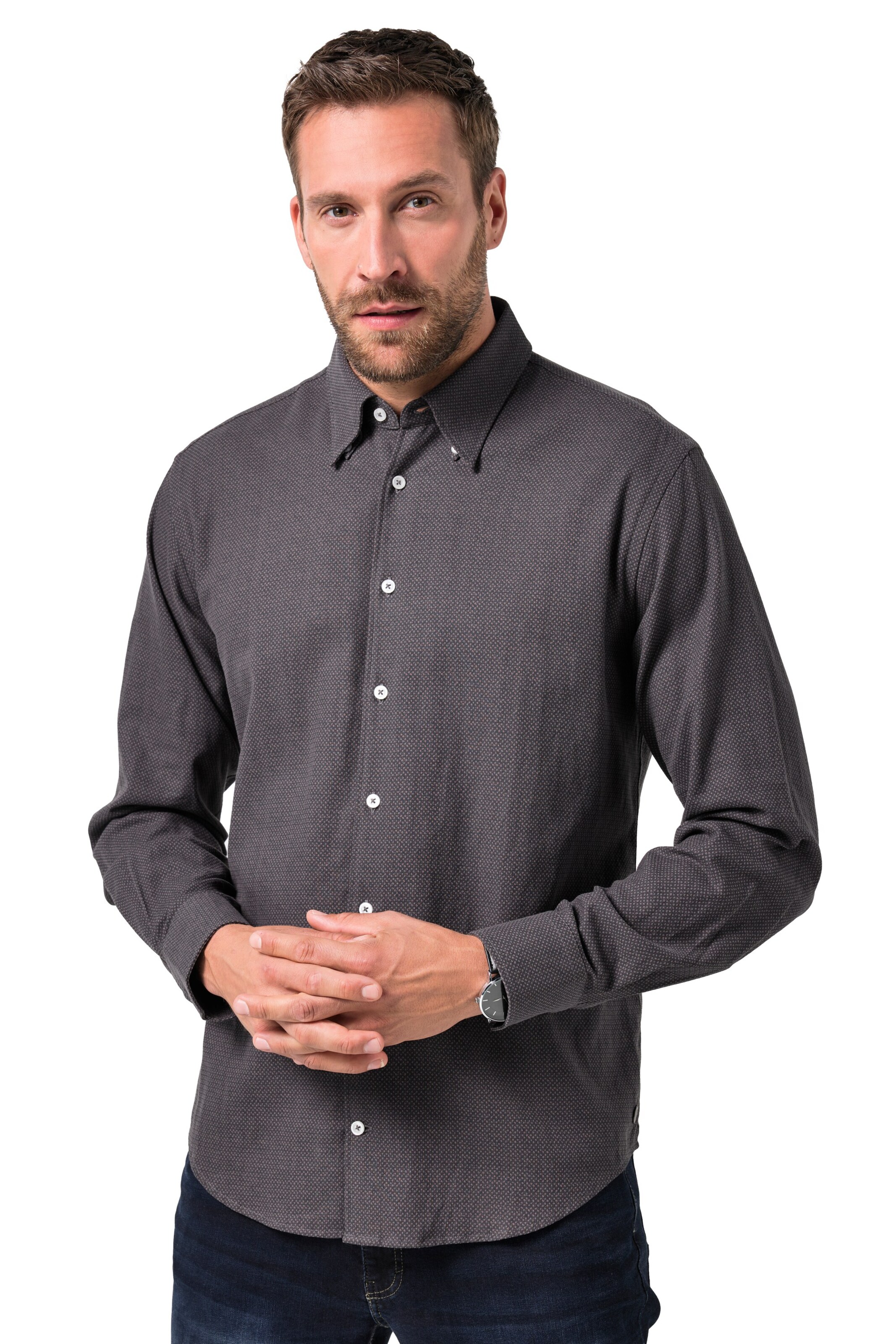 JP1880 Regular fit Overhemd in Zwart: voorkant