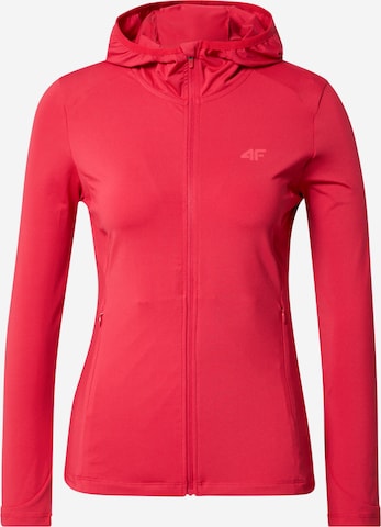4F Athletic Zip-Up Hoodie in Red: front