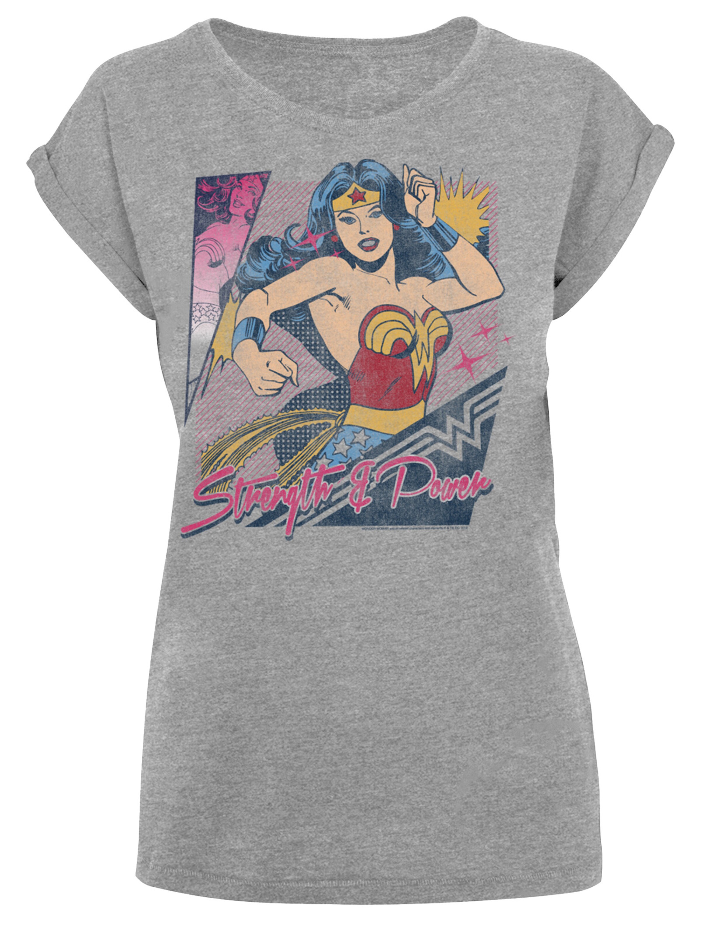 F4NT4STIC Shirt 'DC Comics Wonder Woman Strength & Power' in Grey: front