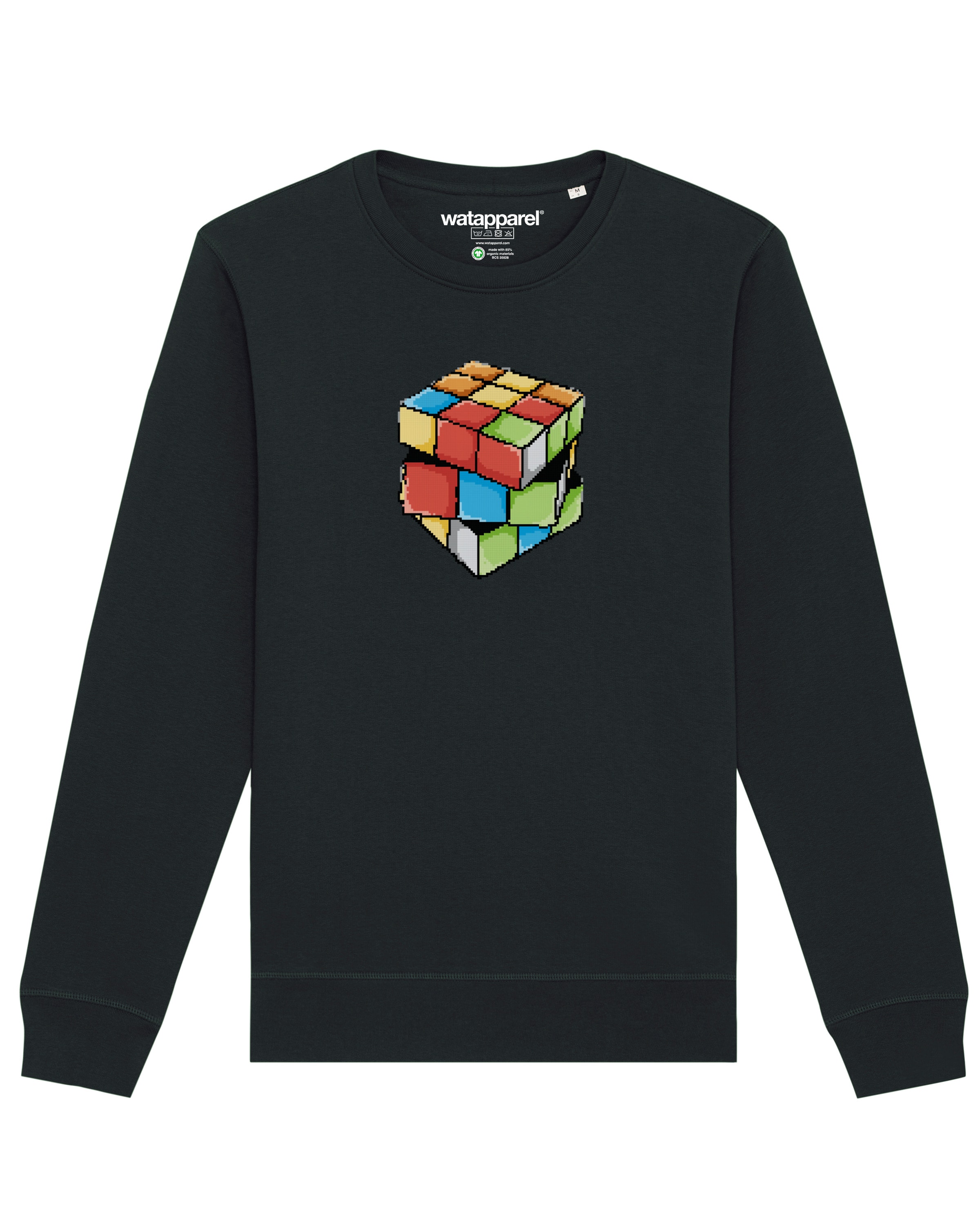 Watapparel Sweatshirt 'Pixel Zauberwürfel' in Zwart: voorkant