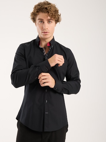 7Camicie Slim fit Business Shirt 'Donatello Poplin' in Black: front
