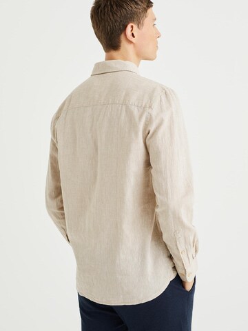 WE Fashion Slim fit Button Up Shirt in Beige