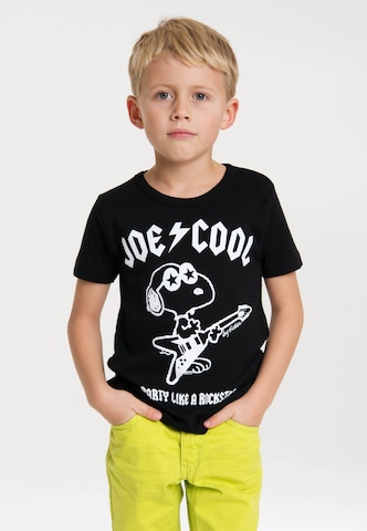 LOGOSHIRT Shirt 'Snoopy - Rockstar' in Black: front