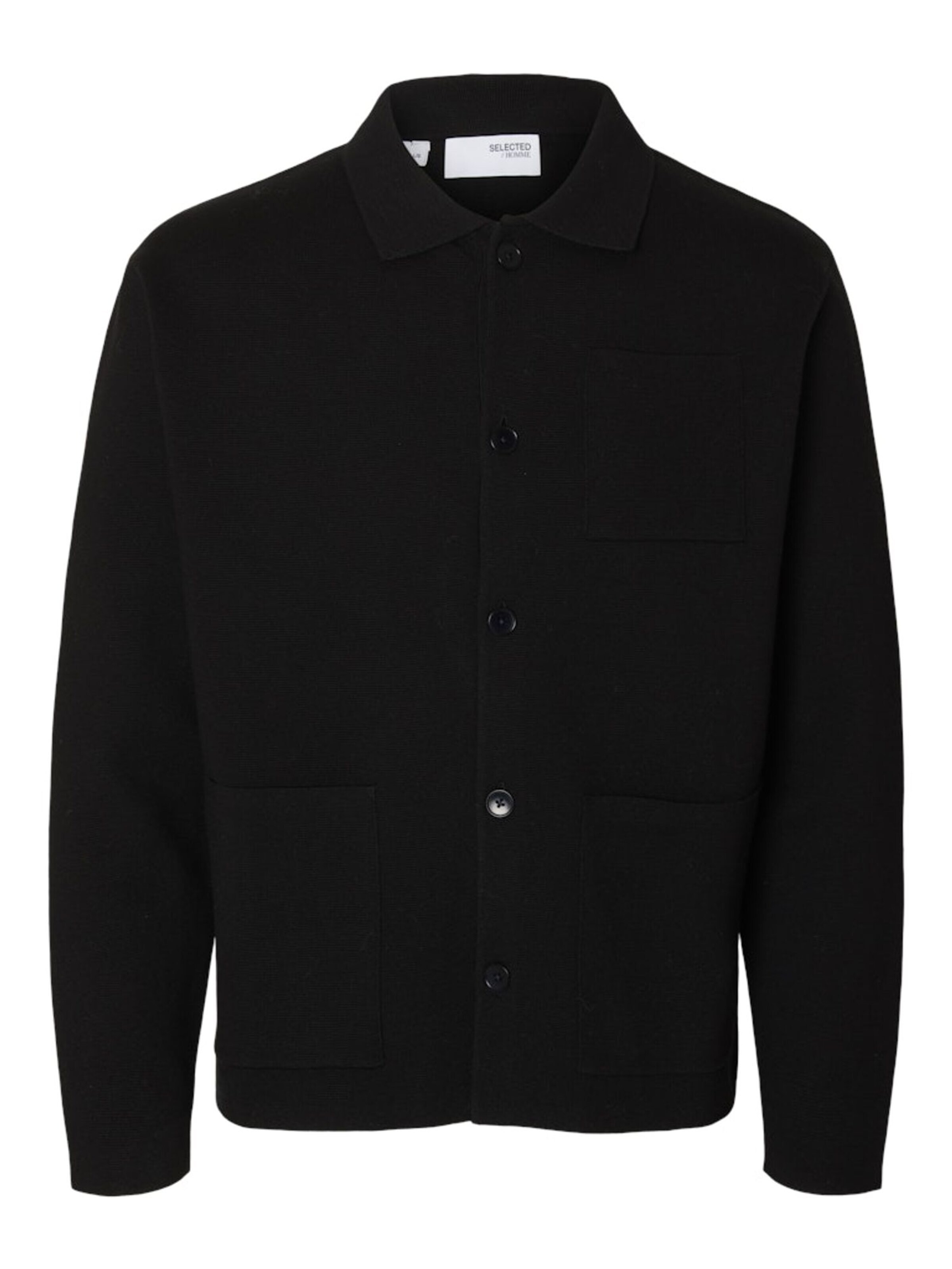 SELECTED Strickjacke 'SLMMIKE LIGHT POLO CARDIGAN NOOS'‌‌‌ in Schwarz: Vorderseite