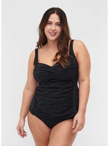 Swim by Zizzi Regular Горнище на бански танкини 'Basic' в черно: отпред