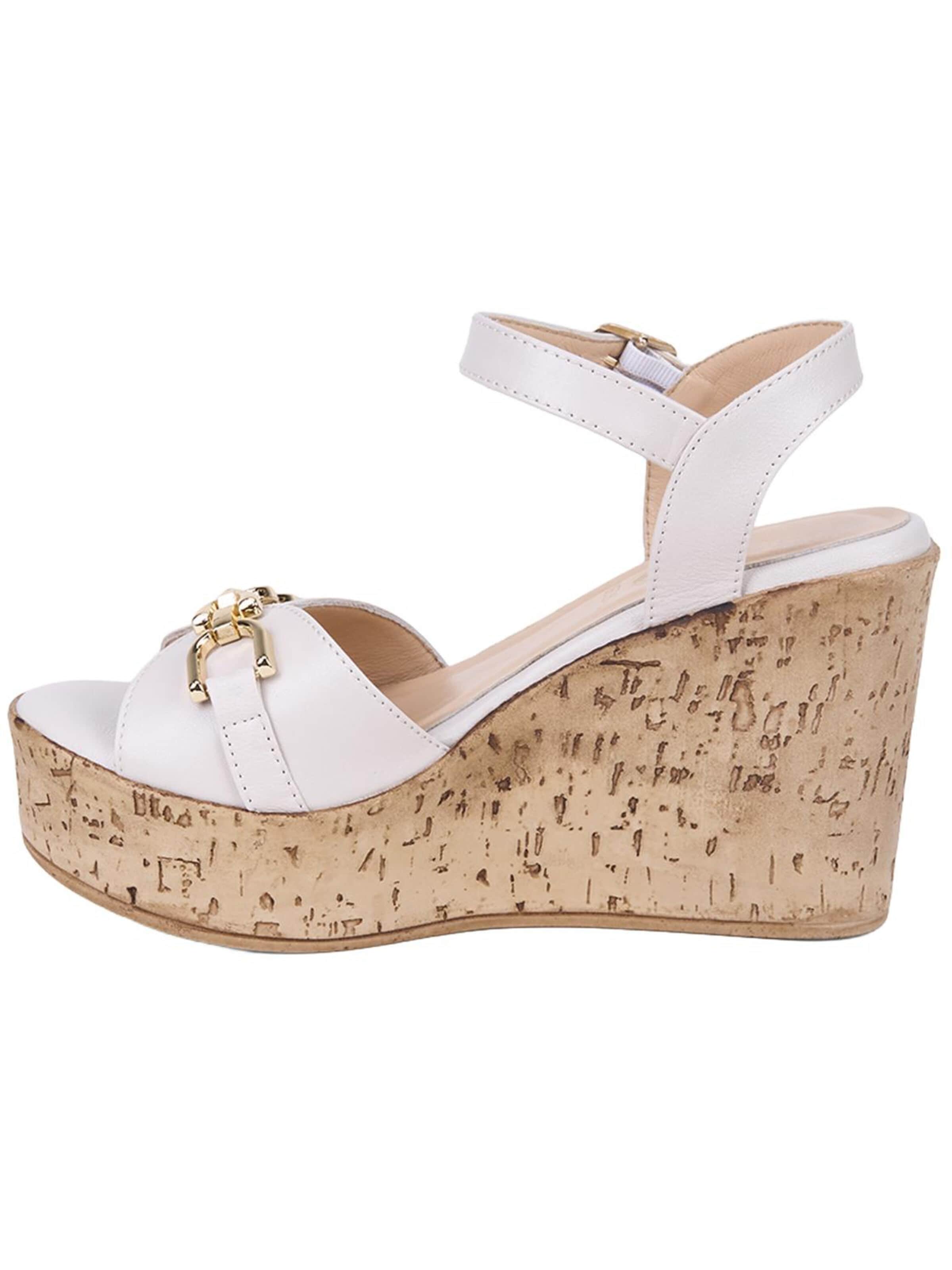 Desa - Sandalias de dedo 'DESA Damen-Keilsandalen aus Leder mit goldenen Details' en beige