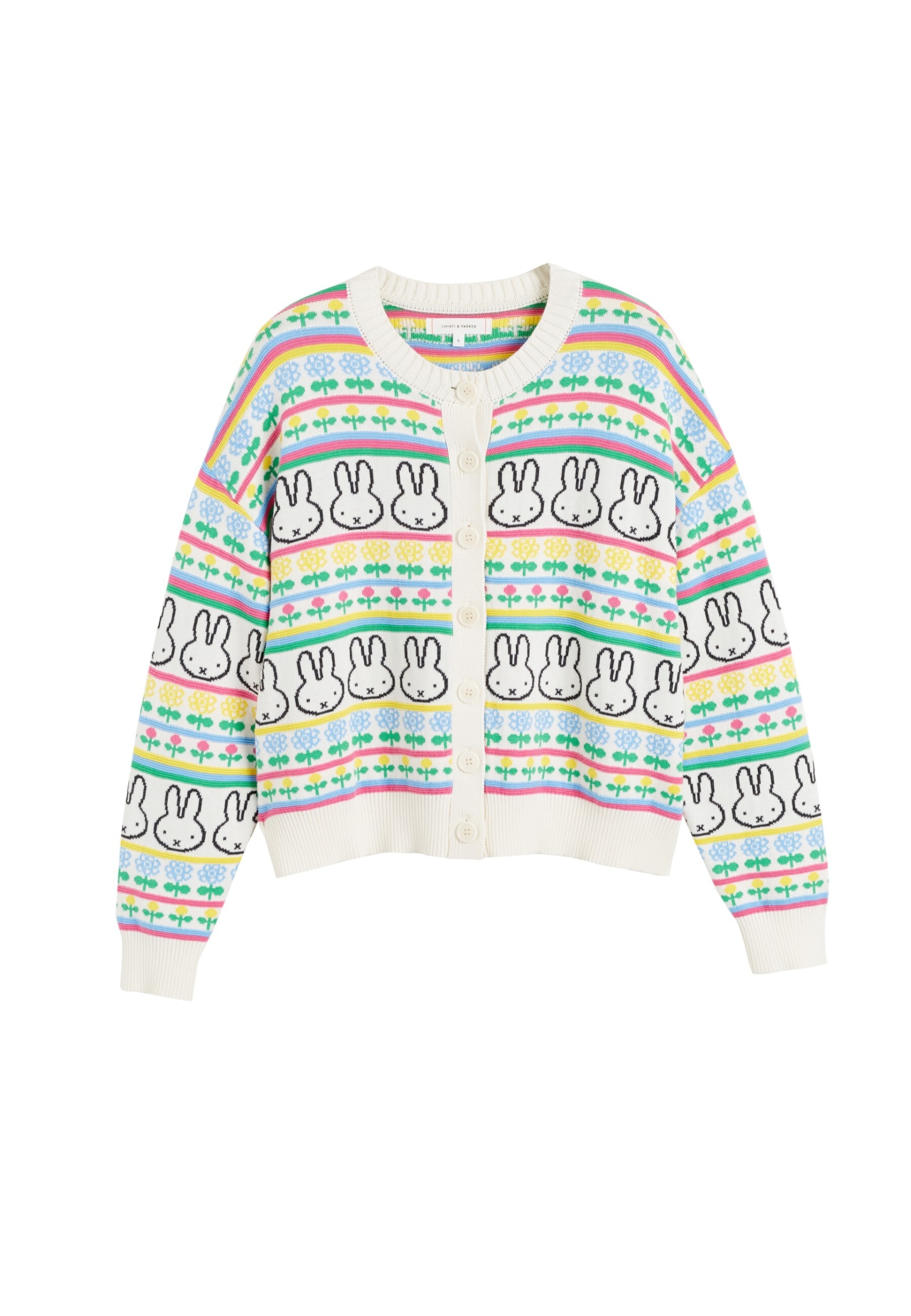 Giacchetta 'Miffy Fairisle' di Chinti & Parker in bianco: frontale