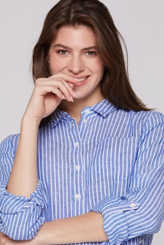 Soccx Streifenbluse aus Leinen mit Logo Print in Blau