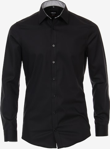 VENTI Slim fit Button Up Shirt in Black: front
