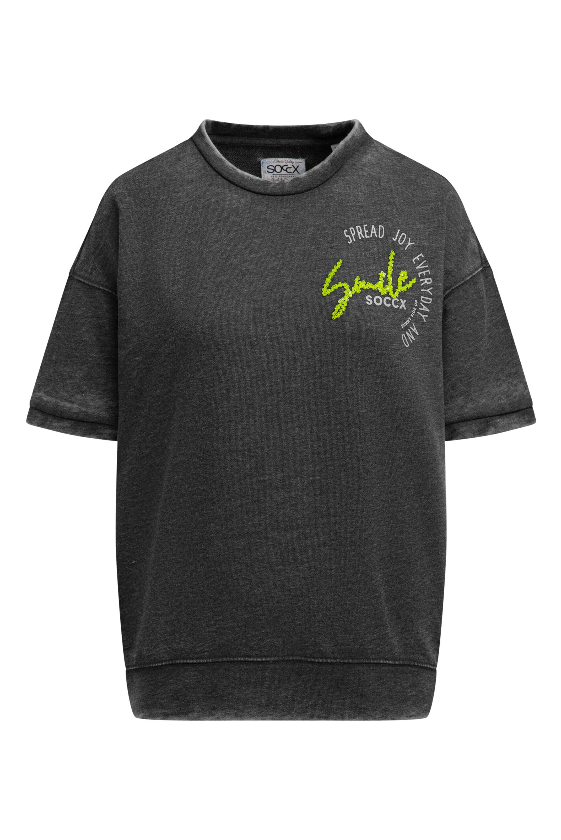 Soccx Ausbrenner-Sweatshirt Kurzarm mit Artwork in Schwarz: Vorderseite