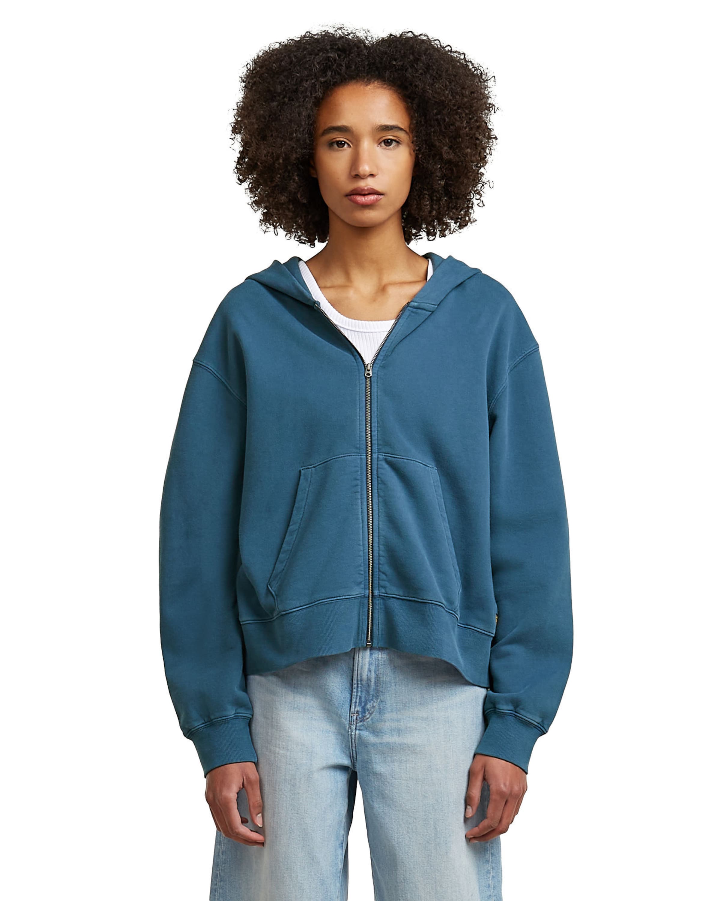 G-STAR Sweatshirt 'Modern Basic Relaxed Hooded Zip Thru Sweater' in Blauw: voorkant