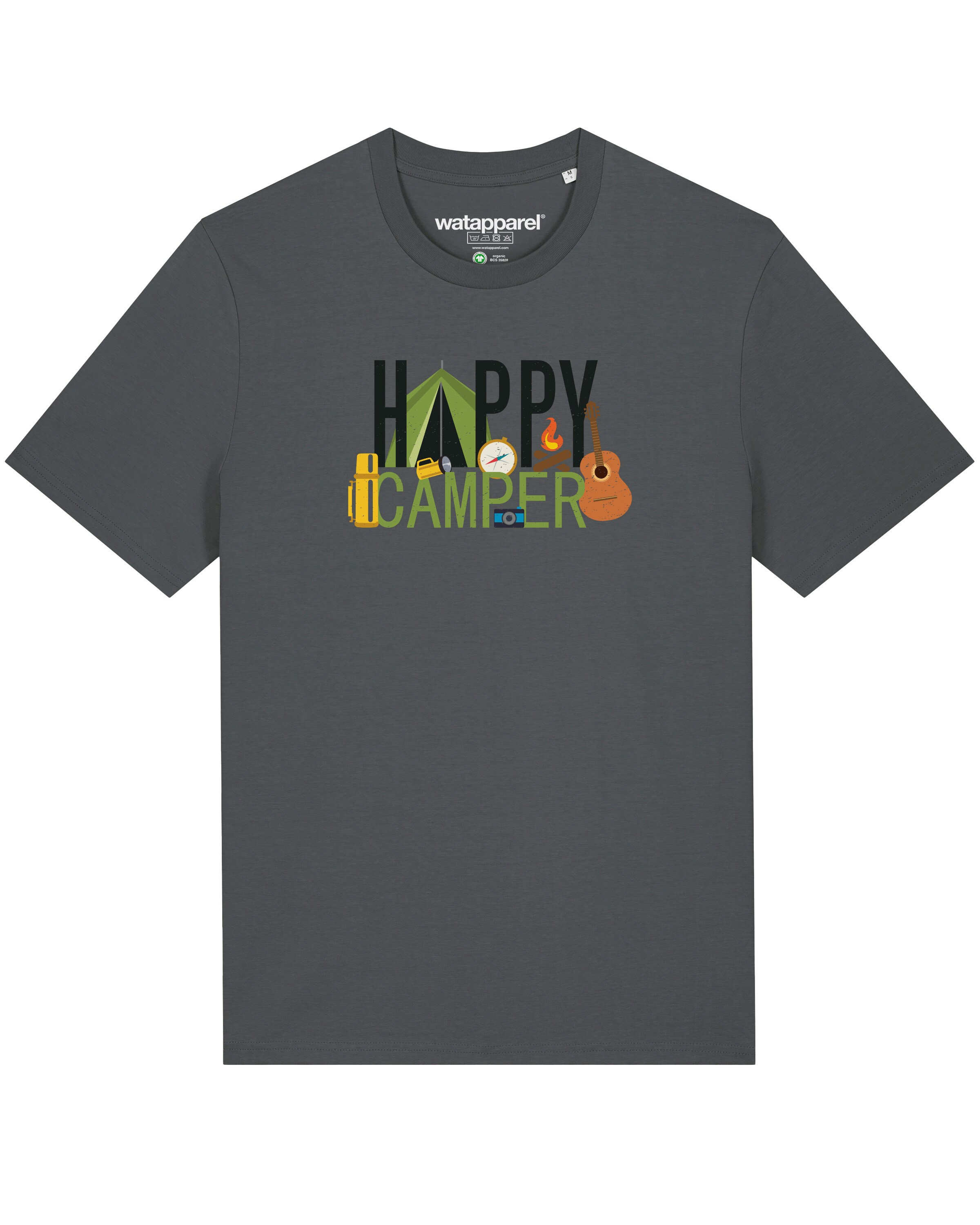 Watapparel Shirt 'Happy Camper' in Grijs: voorkant